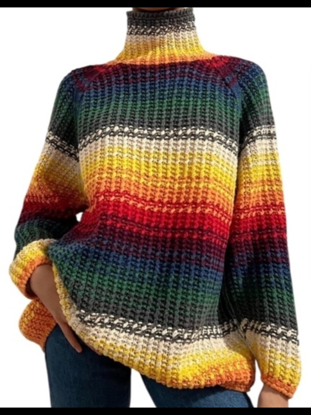 Moda International Multicolor Striped Turtleneck Chunky Knit Sweater